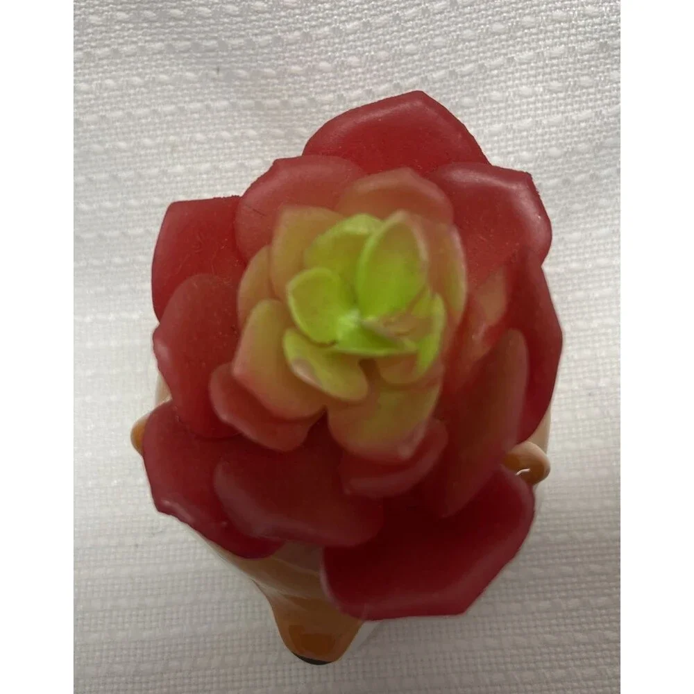 Fox Head Faux Succulent Plant Figural Small Ceramic Vase Home Decor 3.5